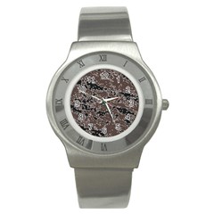 Brown And Black Abstract Vivid Texture Stainless Steel Watch by dflcprintsclothing