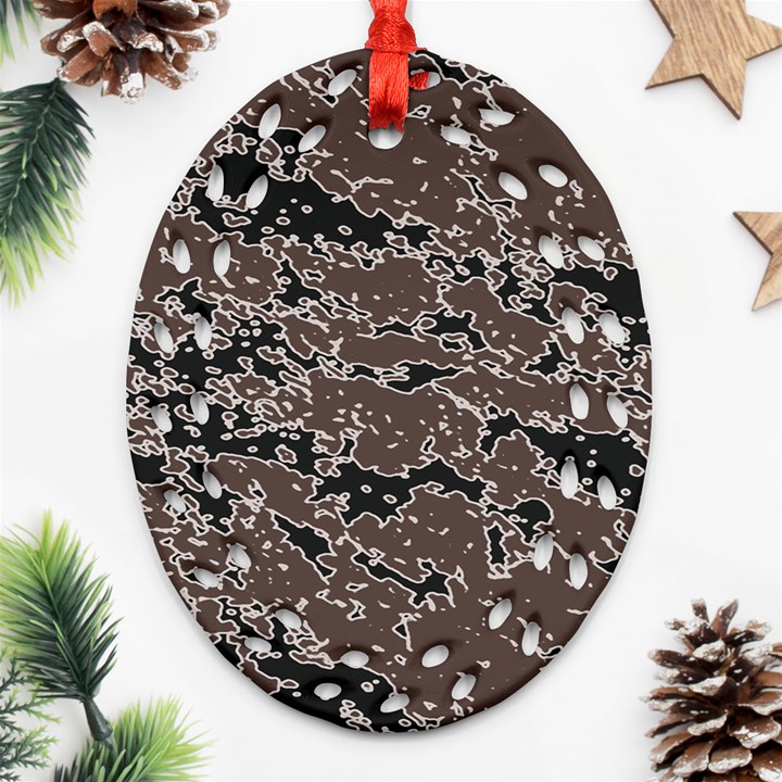 Brown And Black Abstract Vivid Texture Oval Filigree Ornament (Two Sides)