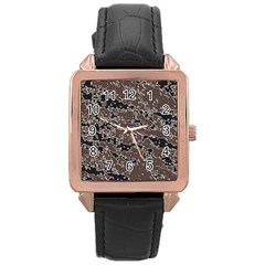 Brown And Black Abstract Vivid Texture Rose Gold Leather Watch  by dflcprintsclothing