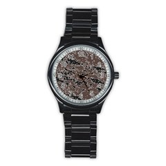 Brown And Black Abstract Vivid Texture Stainless Steel Round Watch by dflcprintsclothing