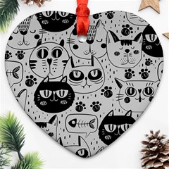 Black Outline Cat Heads Ornament (heart)