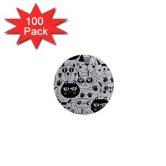 Black Outline Cat Heads 1  Mini Magnets (100 Pack)  by crcustomgifts