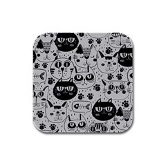 Black Outline Cat Heads Rubber Square Coaster (4 Pack) by crcustomgifts