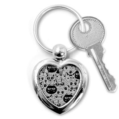 Black Outline Cat Heads Key Chain (heart) by crcustomgifts