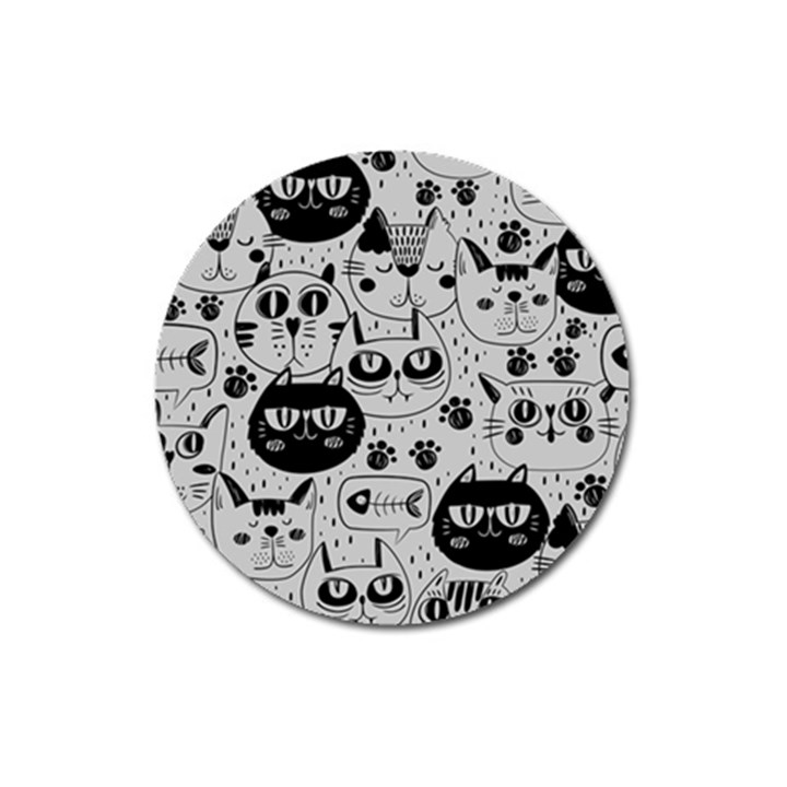 Black Outline Cat Heads Magnet 3  (Round)