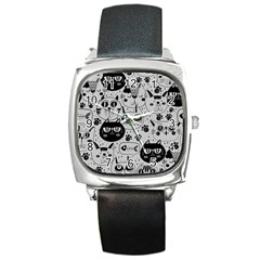 Black Outline Cat Heads Square Metal Watch by crcustomgifts