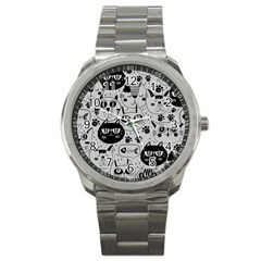 Black Outline Cat Heads Sport Metal Watch by crcustomgifts