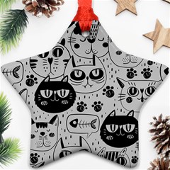 Black Outline Cat Heads Star Ornament (two Sides)