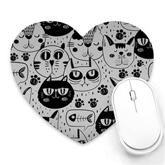 Black Outline Cat Heads Heart Mousepads by crcustomgifts