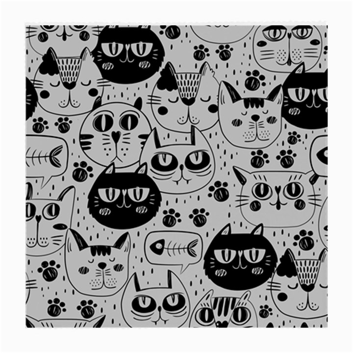 Black Outline Cat Heads Medium Glasses Cloth (2 Sides)