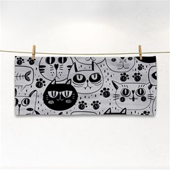 Black Outline Cat Heads Hand Towel by crcustomgifts