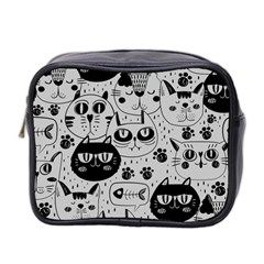 Black Outline Cat Heads Mini Toiletries Bag (two Sides) by crcustomgifts