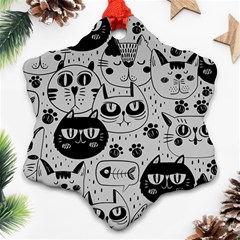 Black Outline Cat Heads Snowflake Ornament (two Sides)