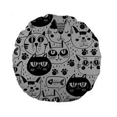 Black Outline Cat Heads Standard 15  Premium Round Cushions by crcustomgifts