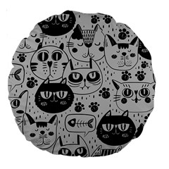 Black Outline Cat Heads Large 18  Premium Round Cushions by crcustomgifts