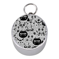 Black Outline Cat Heads Mini Silver Compasses by crcustomgifts