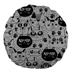 Black Outline Cat Heads Large 18  Premium Flano Round Cushions by crcustomgifts