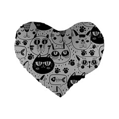 Black Outline Cat Heads Standard 16  Premium Flano Heart Shape Cushions by crcustomgifts