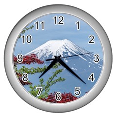 Mountain-mount-landscape-japanese Wall Clock (silver) by Sudhe