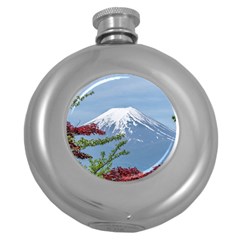 Mountain-mount-landscape-japanese Round Hip Flask (5 Oz) by Sudhe