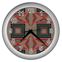 Abstract Pattern Geometric Backgrounds   Wall Clock (silver) by Eskimos