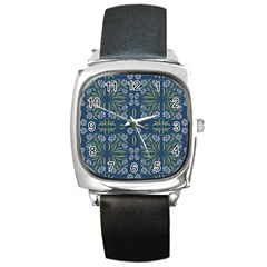 Folk Flowers Print Floral Pattern Ethnic Art Square Metal Watch by Eskimos