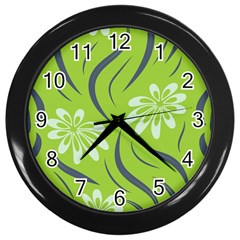 Folk flowers print Floral pattern Ethnic art Wall Clock (Black)