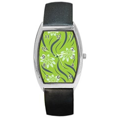 Folk Flowers Print Floral Pattern Ethnic Art Barrel Style Metal Watch