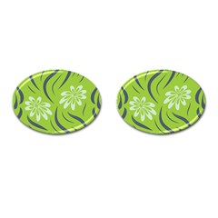 Folk Flowers Print Floral Pattern Ethnic Art Cufflinks (oval) by Eskimos