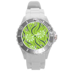 Folk Flowers Print Floral Pattern Ethnic Art Round Plastic Sport Watch (l) by Eskimos