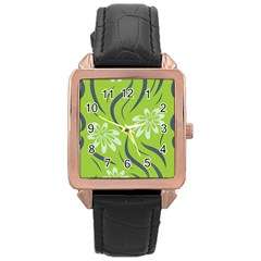 Folk flowers print Floral pattern Ethnic art Rose Gold Leather Watch 