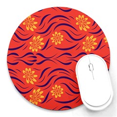 Folk Flowers Print Floral Pattern Ethnic Art Round Mousepads by Eskimos