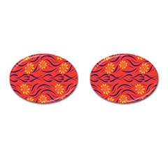 Folk Flowers Print Floral Pattern Ethnic Art Cufflinks (oval) by Eskimos