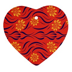 Folk Flowers Print Floral Pattern Ethnic Art Heart Ornament (two Sides) by Eskimos