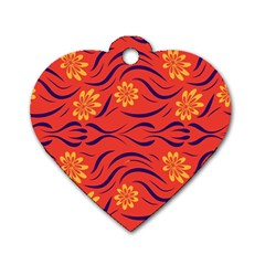 Folk Flowers Print Floral Pattern Ethnic Art Dog Tag Heart (one Side) by Eskimos