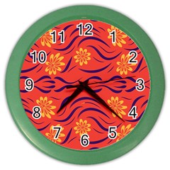 Folk Flowers Print Floral Pattern Ethnic Art Color Wall Clock by Eskimos