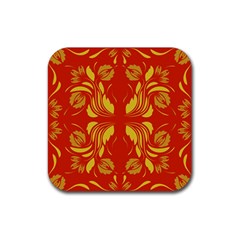 Folk Flowers Print Floral Pattern Ethnic Art Rubber Coaster (square) by Eskimos