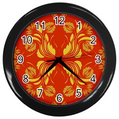 Folk Flowers Print Floral Pattern Ethnic Art Wall Clock (black) by Eskimos