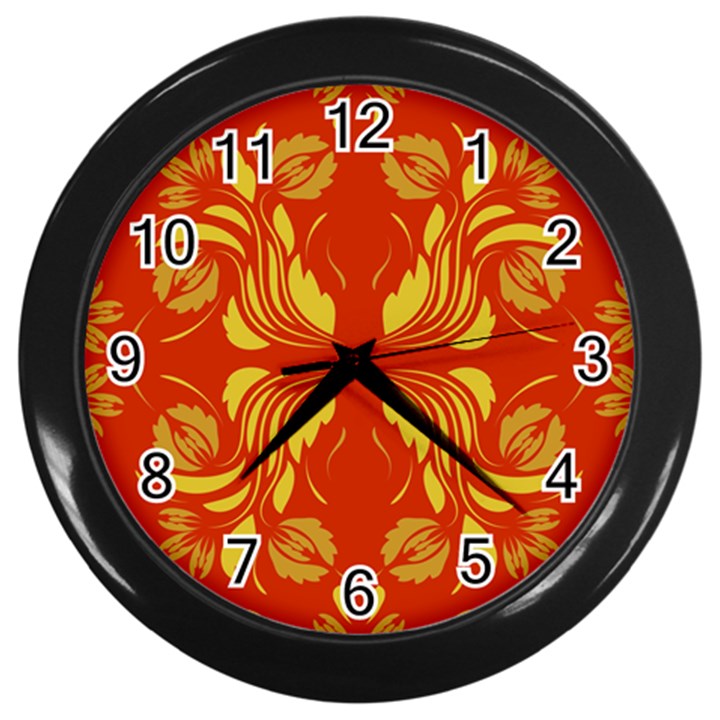 Folk flowers print Floral pattern Ethnic art Wall Clock (Black)