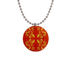 Folk Flowers Print Floral Pattern Ethnic Art 1  Button Necklace by Eskimos