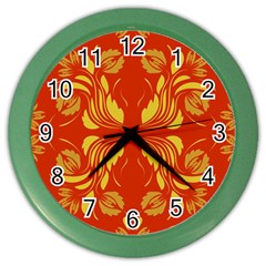 Folk Flowers Print Floral Pattern Ethnic Art Color Wall Clock by Eskimos