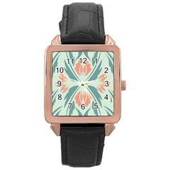 Folk Flowers Print Floral Pattern Ethnic Art Rose Gold Leather Watch 