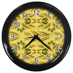 Folk Flowers Print Floral Pattern Ethnic Art Wall Clock (black) by Eskimos