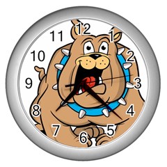 Bulldog-cartoon-illustration-11650862 Wall Clock (Silver)