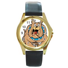 Bulldog-cartoon-illustration-11650862 Round Gold Metal Watch