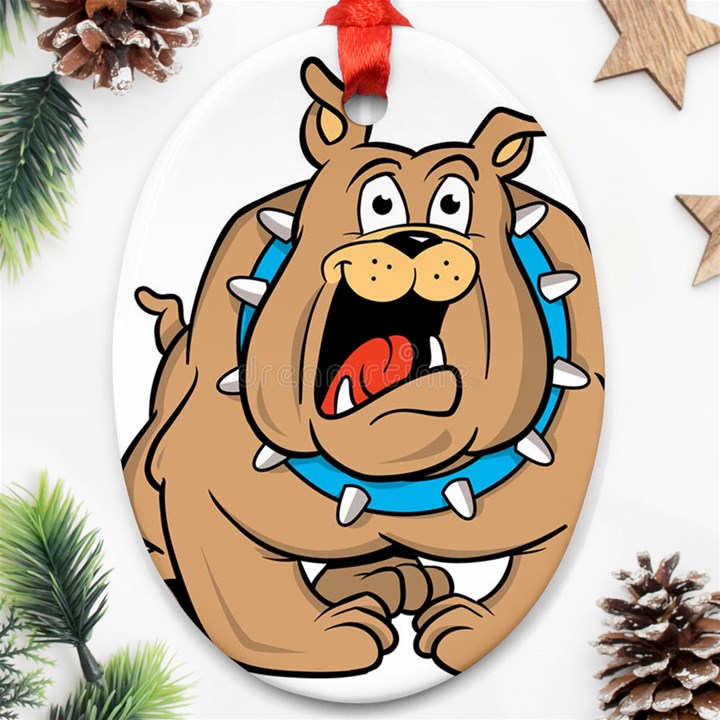 Bulldog-cartoon-illustration-11650862 Oval Ornament (Two Sides)