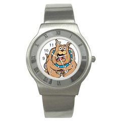 Bulldog-cartoon-illustration-11650862 Stainless Steel Watch by jellybeansanddinosaurs