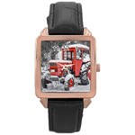 Tractor Parked, Olympus Mount National Park, Greece Rose Gold Leather Watch  Front