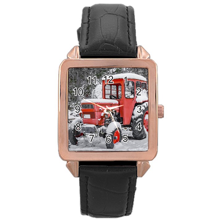 Tractor Parked, Olympus Mount National Park, Greece Rose Gold Leather Watch 