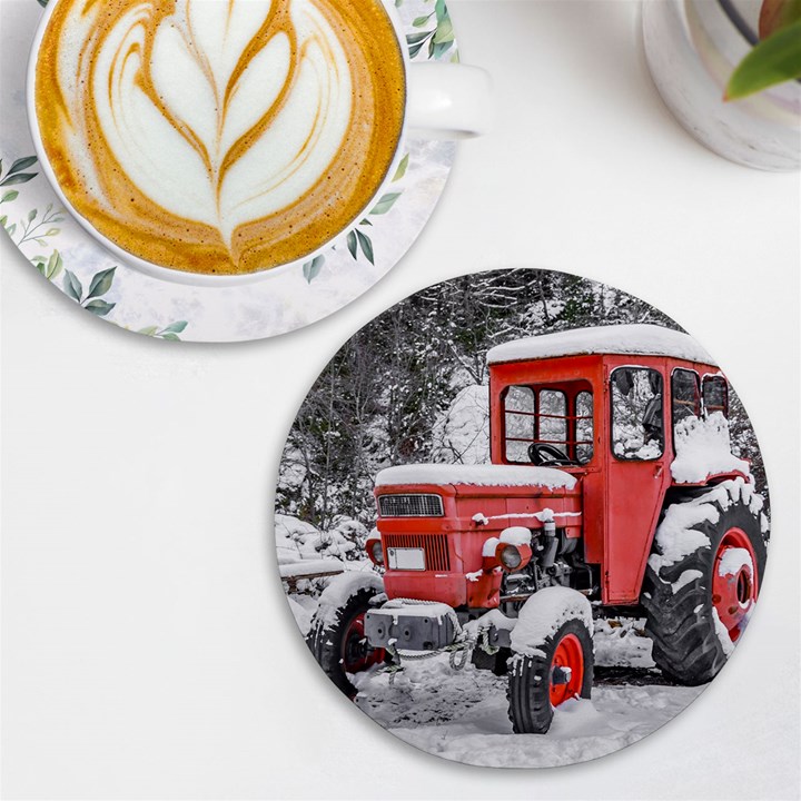 Tractor Parked, Olympus Mount National Park, Greece UV Print Round Tile Coaster